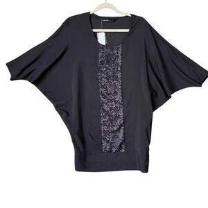 NWT New Kensie Womens Size 4 Black Sequin Accent Batwing Half Sleeve Dress